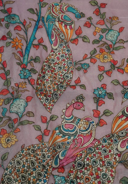 Crush Vairaoosi Tissue Silk-Pink with applique work