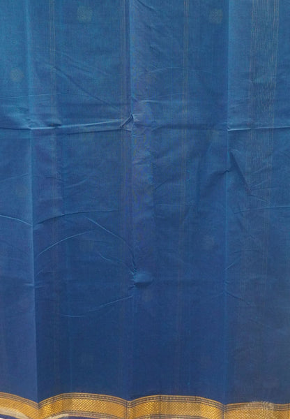 Chettinad Cotton Saree-Electric Blue With Diamond Jaal Zari Border