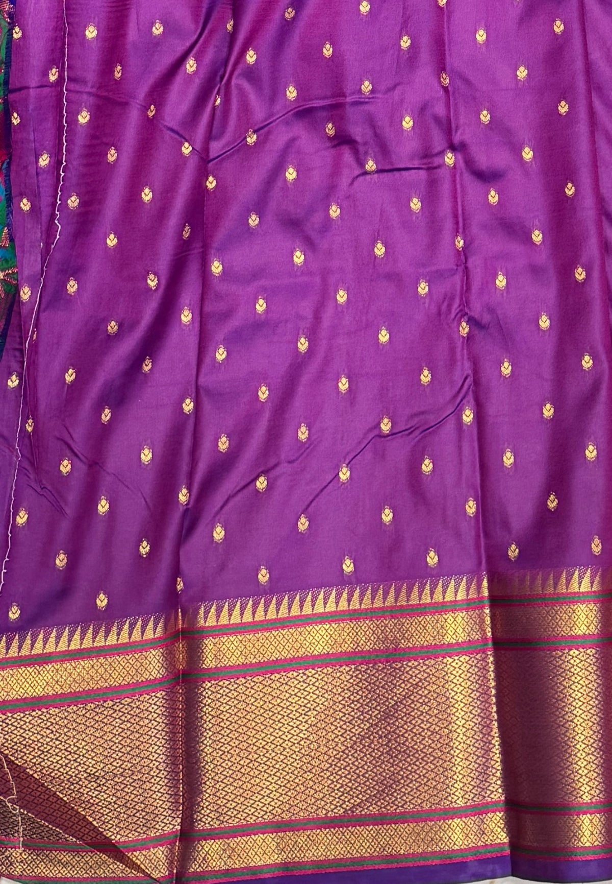 Traditional Peacock Floral Brocade Border - Purple