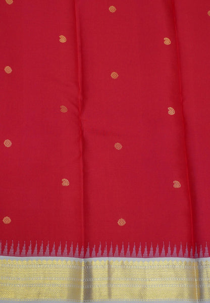 Pure Kanchipuram Silk Saree-Red with Contrast Border