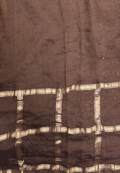 Banarasi Bandeji Saree-Mehandi Green in Checked Zari with Contrast Border