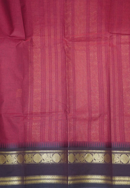 Chettinad Cotton Saree–Maroon-Brown with Heritage Zari Border