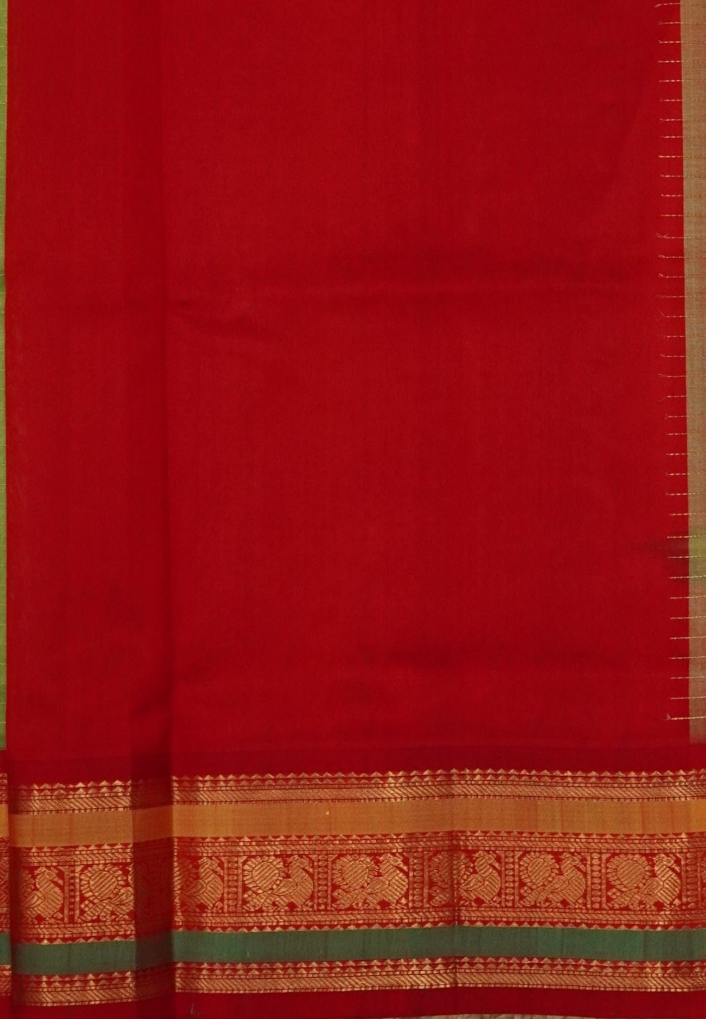 Pure Silk Cotton Saree – Light Green in Zari Checks with Contrast Border