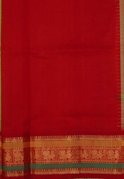 Pure Silk Cotton Saree – Light Green in Zari Checks with Contrast Border