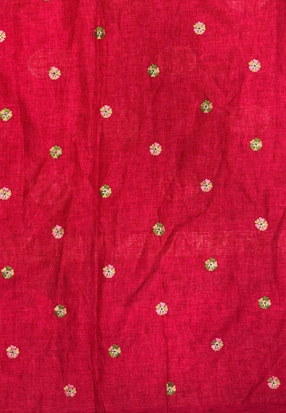Tussar Saree-Redish Pink In Bird & Floral Border