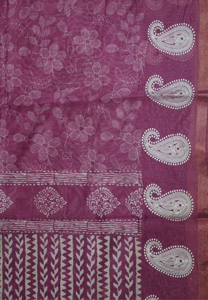 Semi Chanderi Saree-Pink with Manga Embroidery