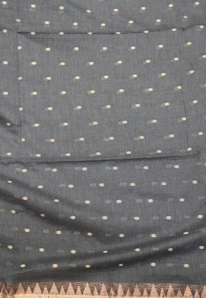 Handloom Cotton Saree-Greyish Blue With Delicate Woven Buttas