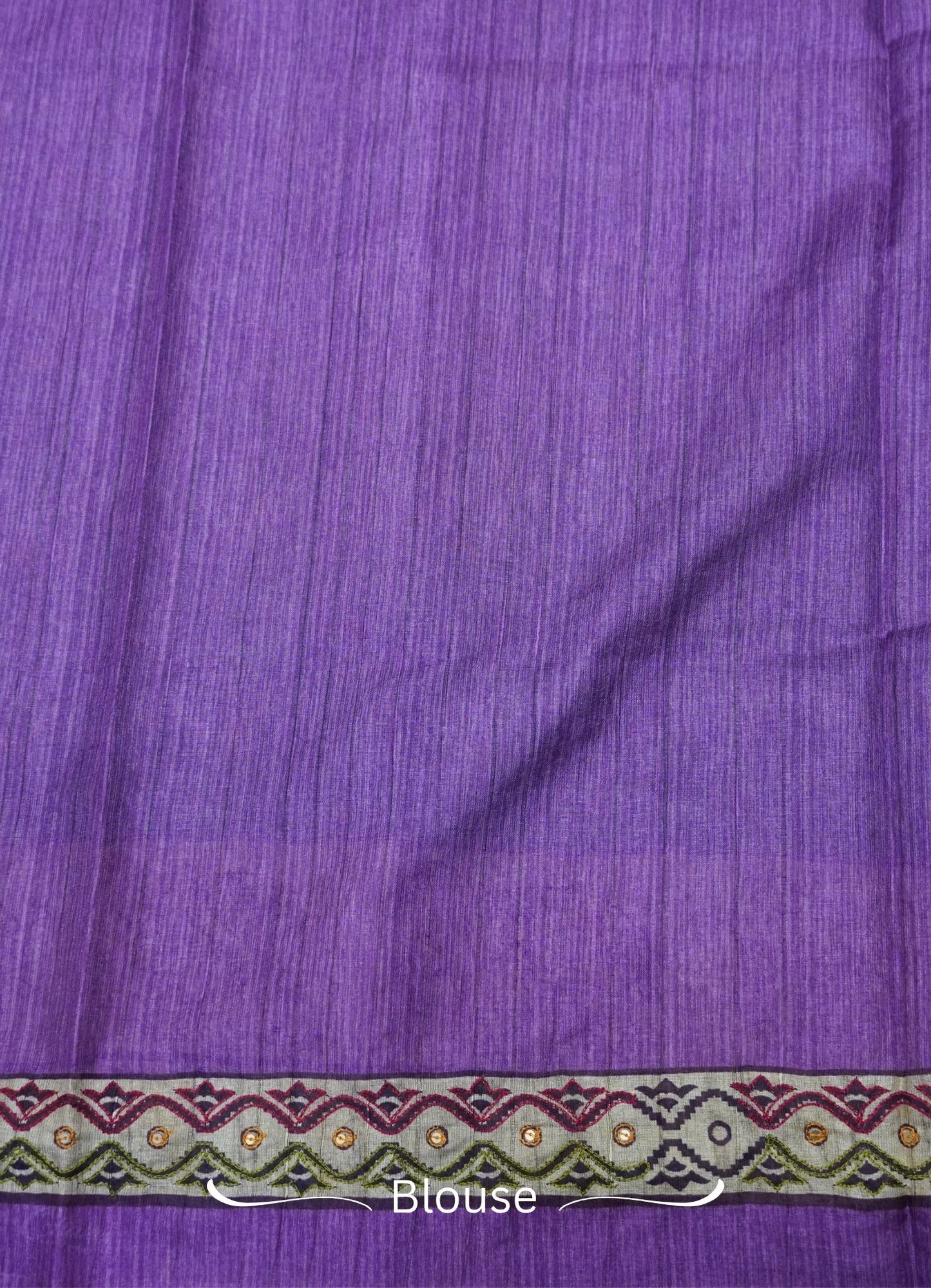 Semi Tussar Saree –  Green Purple Elephant Design
