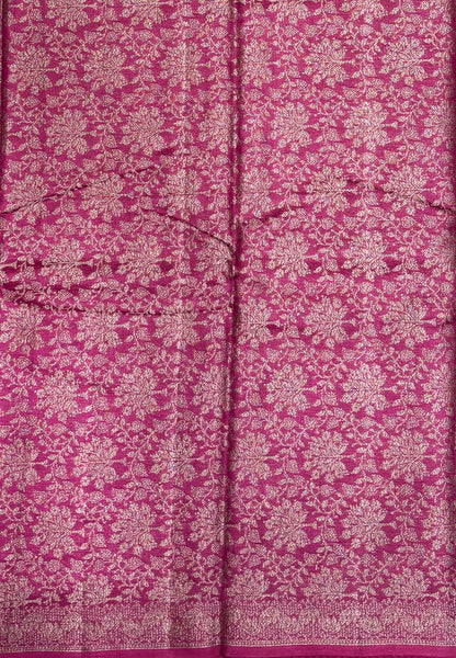 Pure Tussar Saree-Magenta in Floral Vine Brocade Border