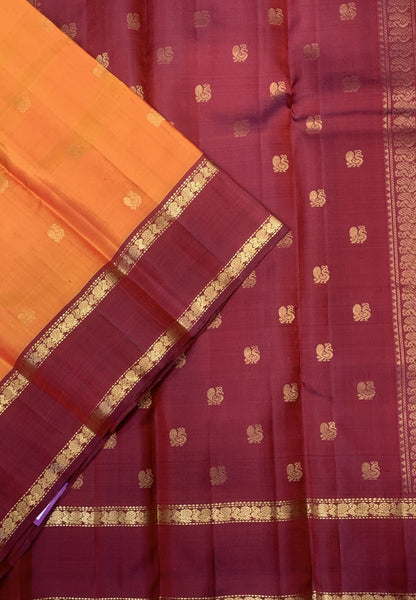 Pure Silk Saree – Mango Yellow with Maroon Border