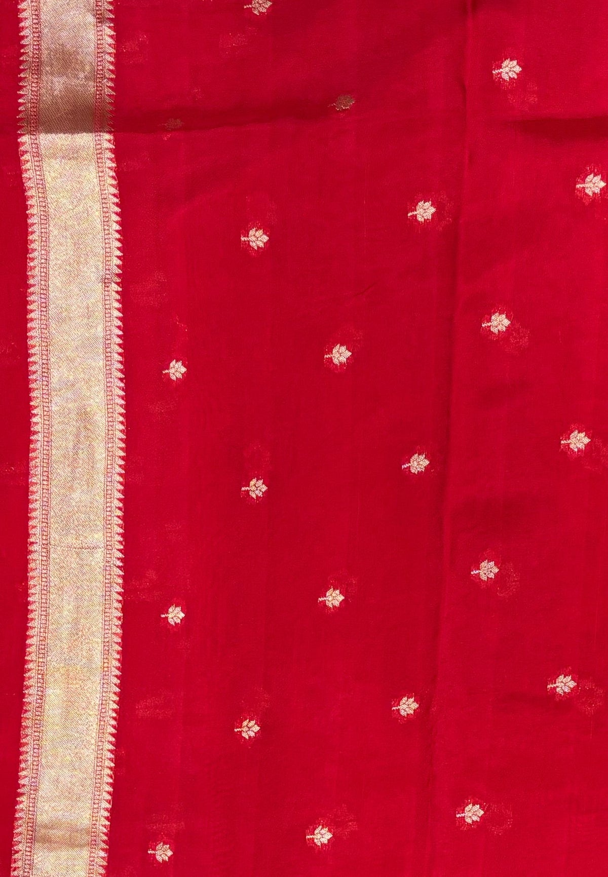 Satin Organza Saree-Red In Paithani Floral Zari Border