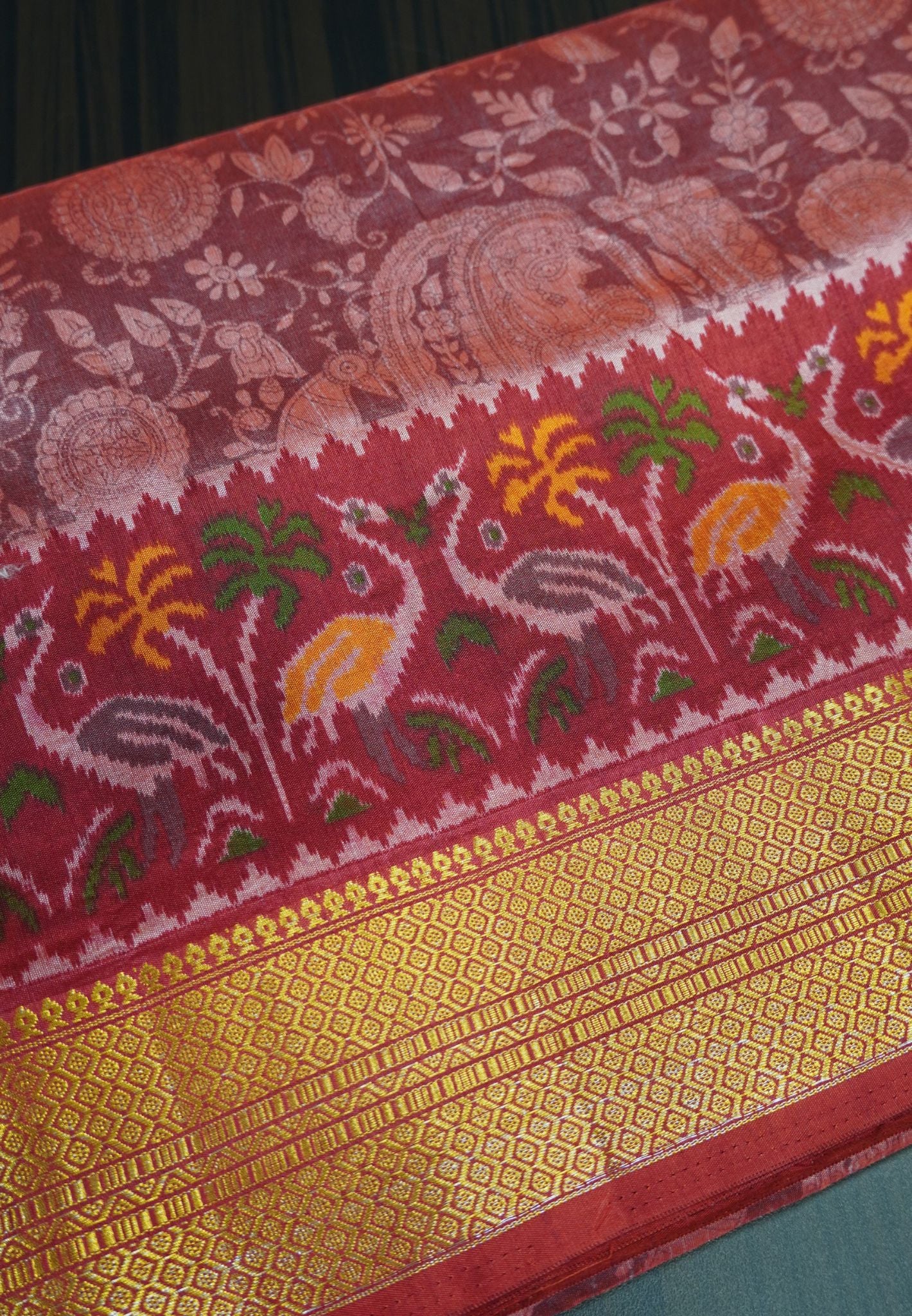 Semi Patola Saree Floral Pattern-Dusky Rose