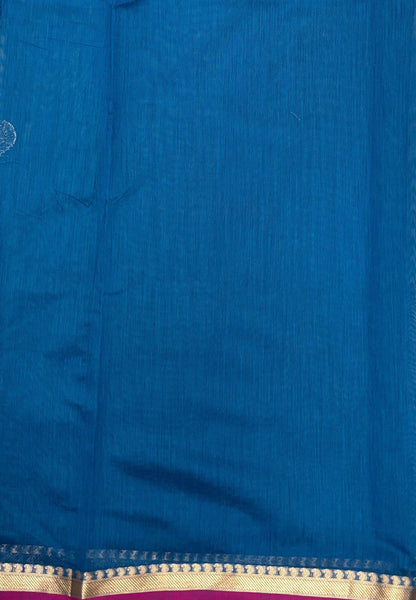 Semi Maheswari Saree-Peacock Blue In Golden Stripe Border