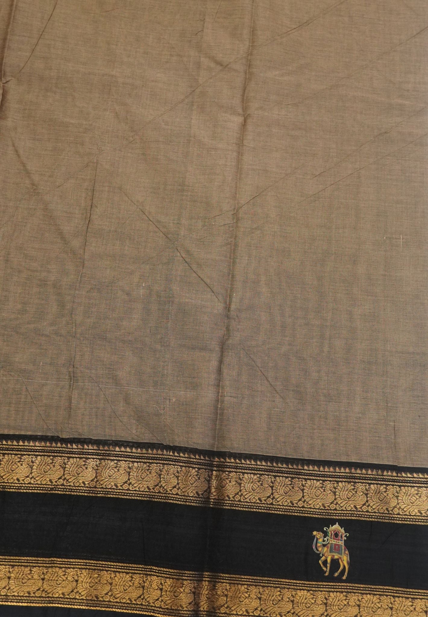 Chettinad Cotton Saree- Beige with Camel Tanjore Print