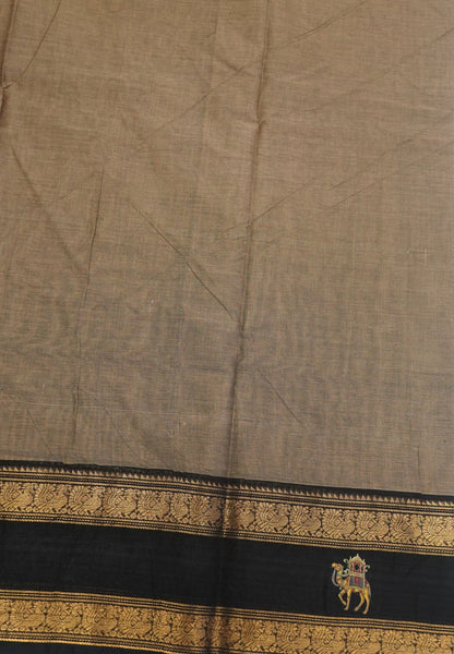 Chettinad Cotton Saree- Beige with Camel Tanjore Print