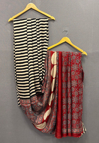 Pure Modal Silk Saree-Off White in Stripes