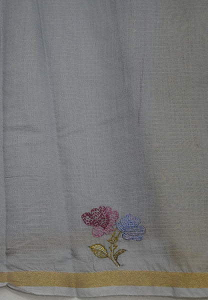 Kota Saree with Bird Embroidery Work - Beige
