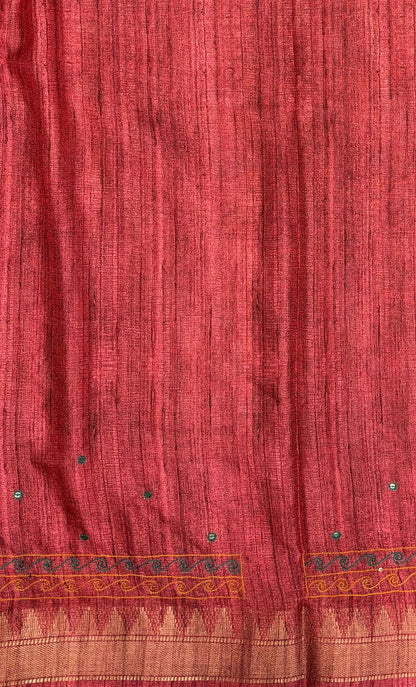 Semi Tussar Saree-Pink In Twin Peacock