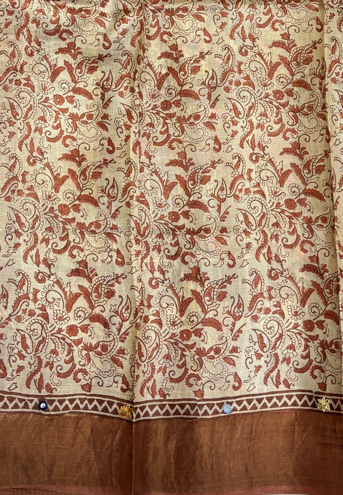 Pure Tussar Saree-Rust Orange  with Mirror Work