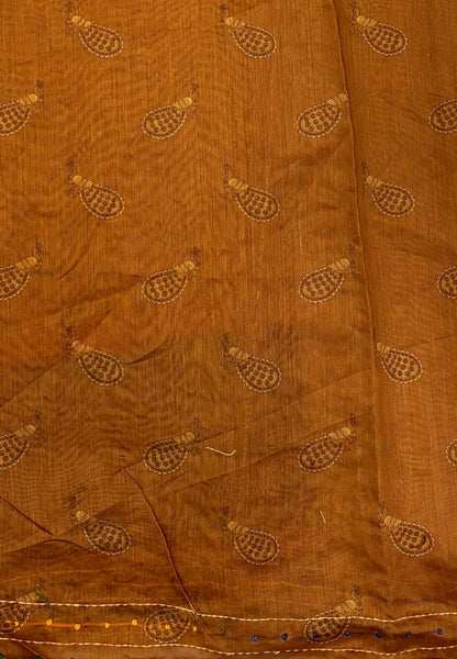 Chanderi Saree-Mustard In Peacock Floral Border