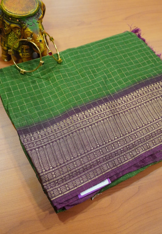 Dola Saree - Grass Green - Wine