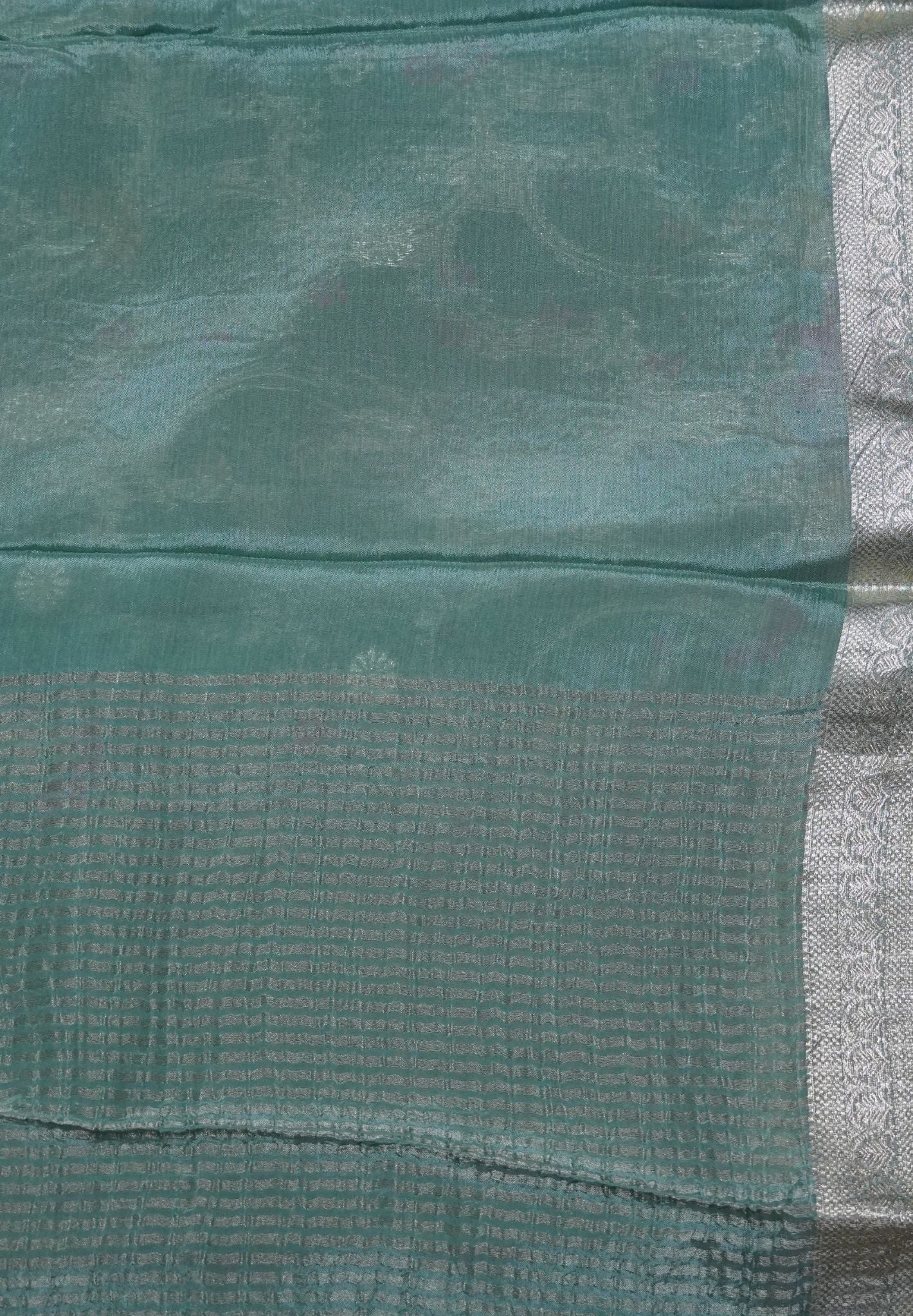 Semi Mysore Silk Saree - Light Sea Green with Small Border
