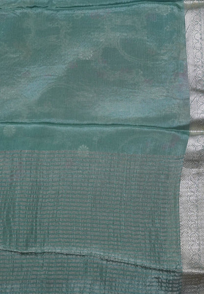 Semi Mysore Silk Saree - Light Sea Green with Small Border