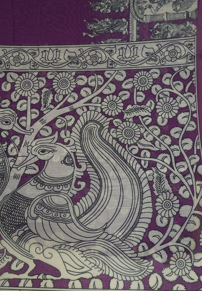 Chanderi Saree - Purple with penn kalamkari print