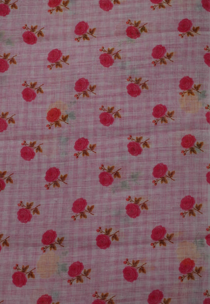 Linen Saree - Checks Pink