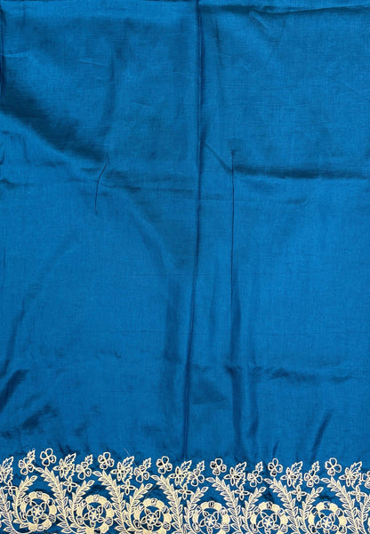 Rsian Silk Saree-Sulphate Blue In Daisy Floral Embroidery Border