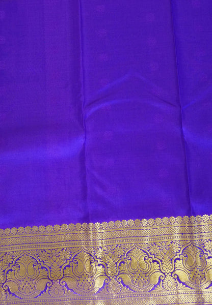 Pure Kanchipuram Silk Saree-Blue with Contrast Purple in Self Emboss