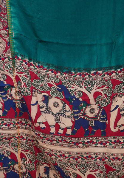 Kalamkari Silk Saree -Peacock Green