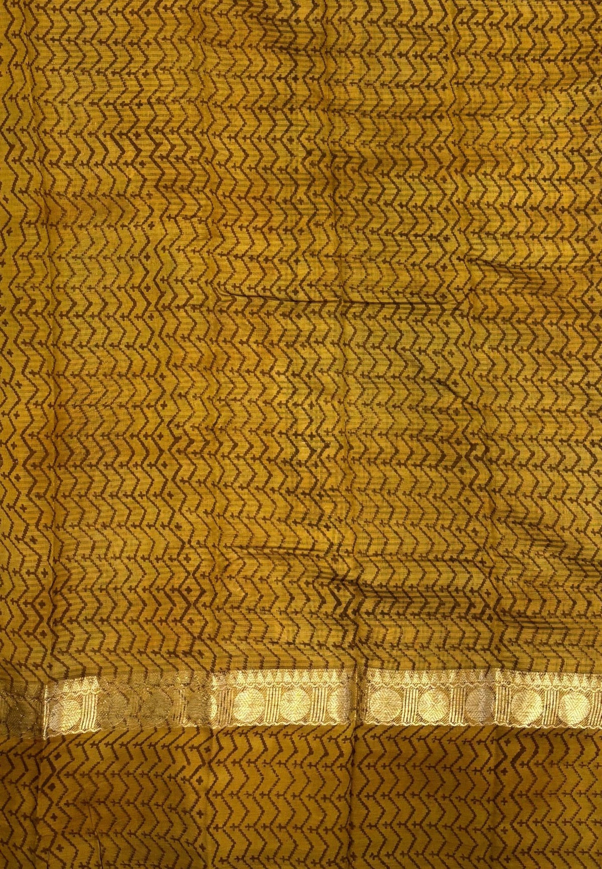 Pure Chanderi Saree-Dark Mustard In Linear Zari Border