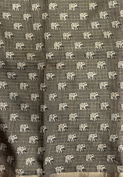 Chanderi Saree-Purple in Elephant Checks Border