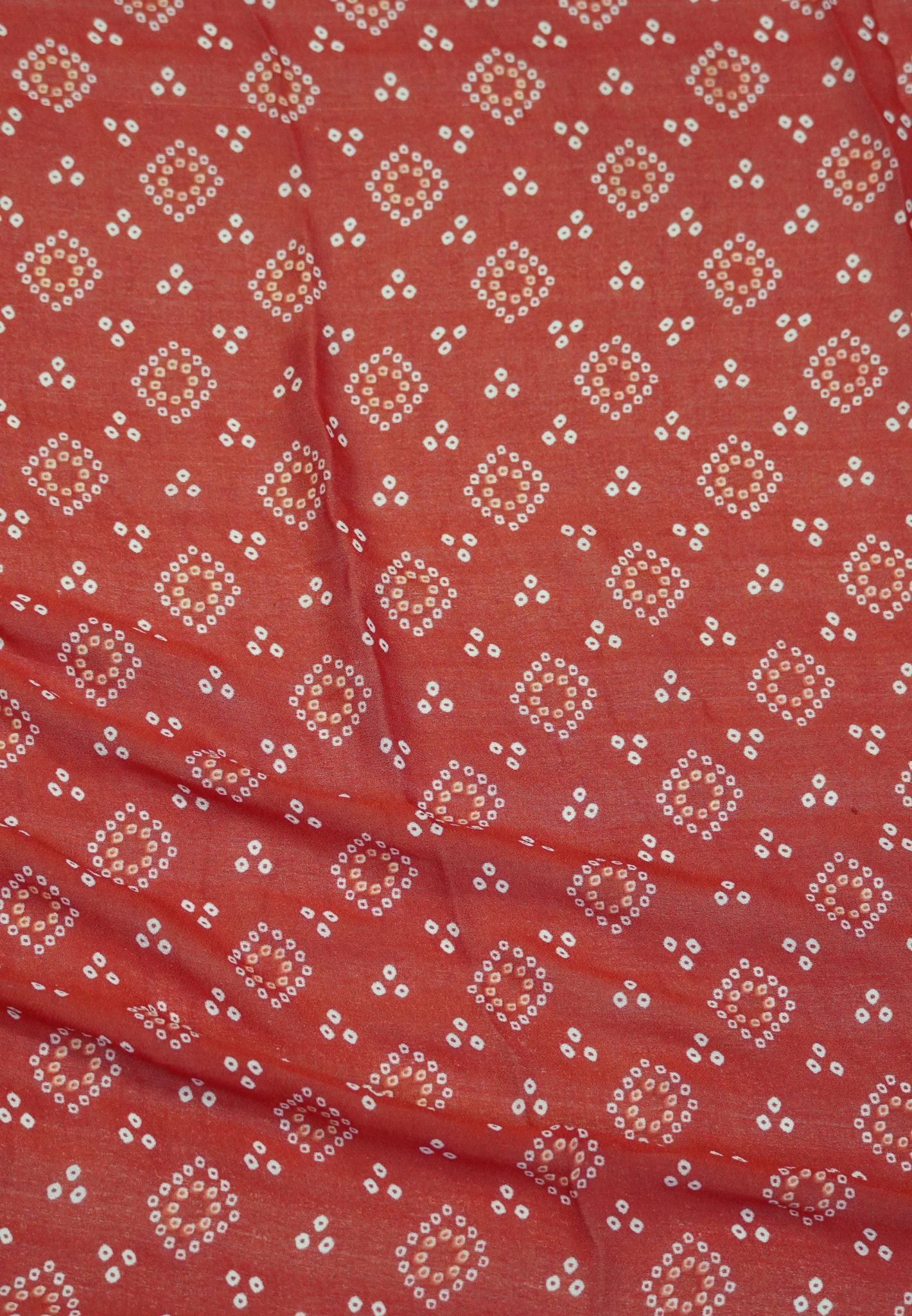 Chiffon Saree – Bandhani Inspired Print with Elegant Border - White & Red