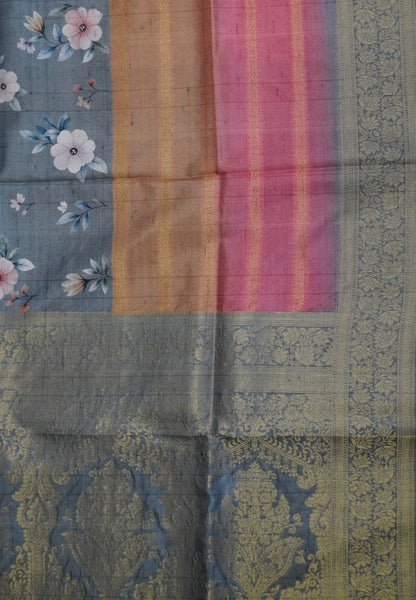 Dola Silk Saree-Metalic Green with Floral