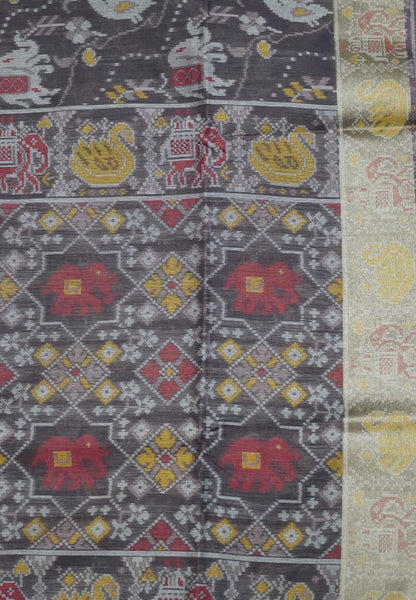Raw Silk Saree - Maroon with Patola Print