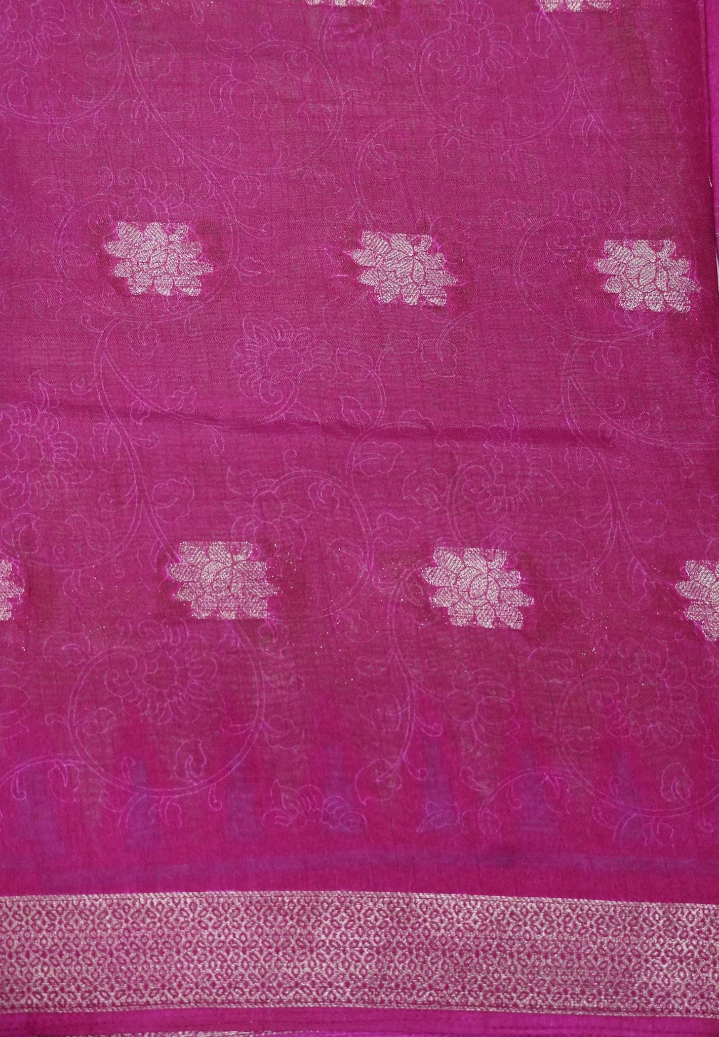 Dola Saree with Checks and Contrast Border- Green - Magenta