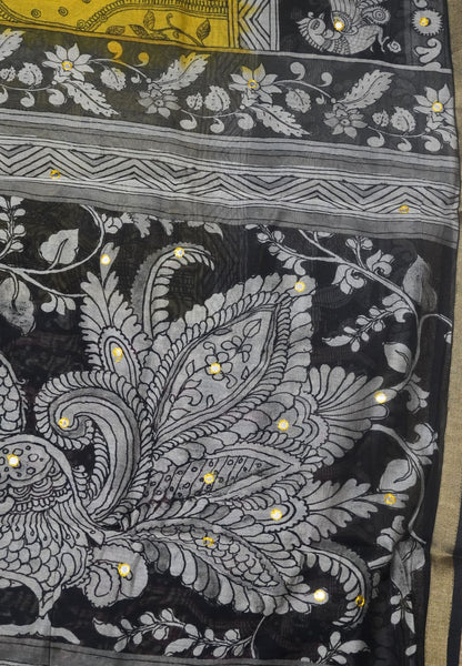 Malai Cotton Saree-Mustard Mirror Work with Annam border