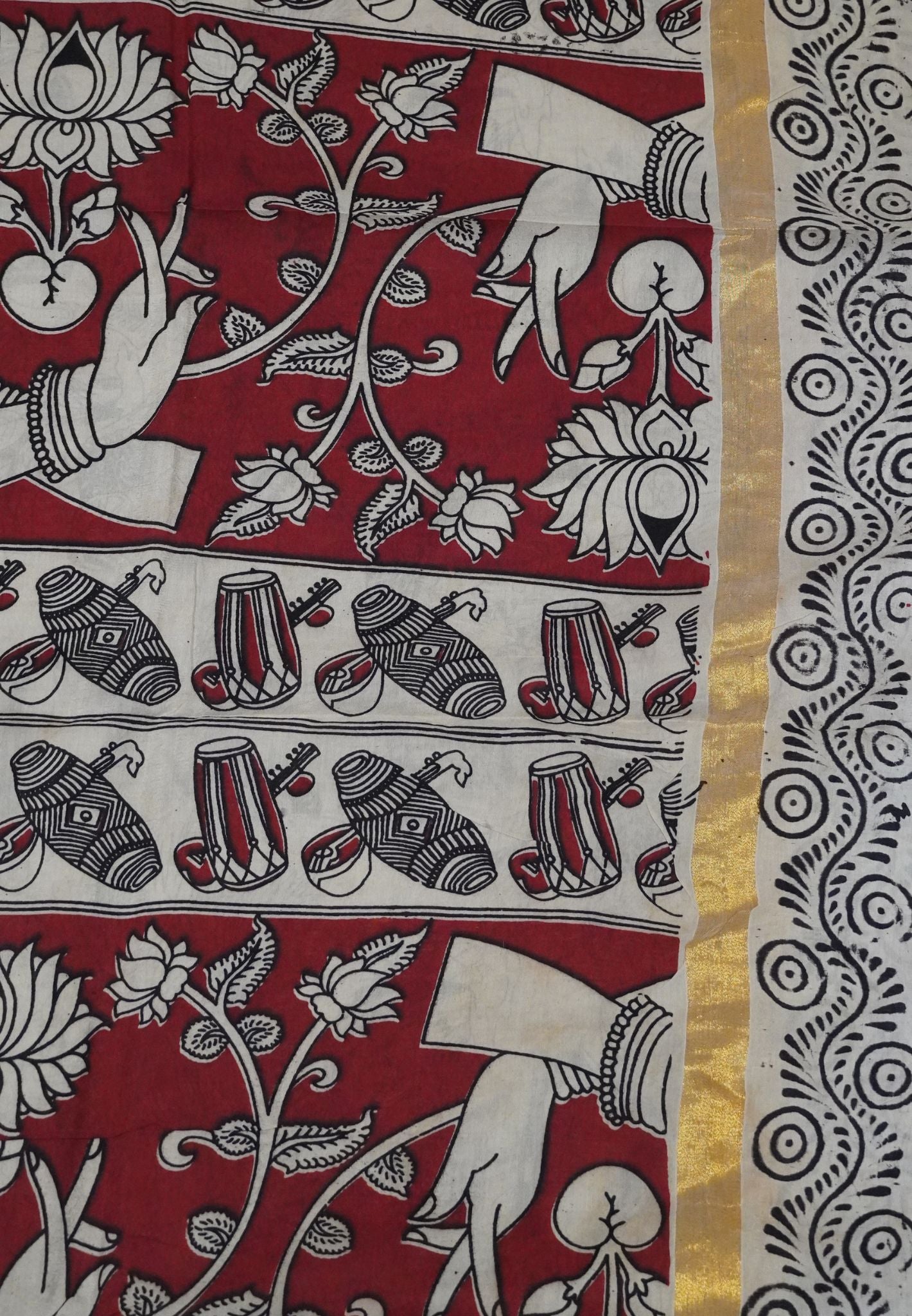 Kalamkari Silk Saree - Elephant Zari Maroon