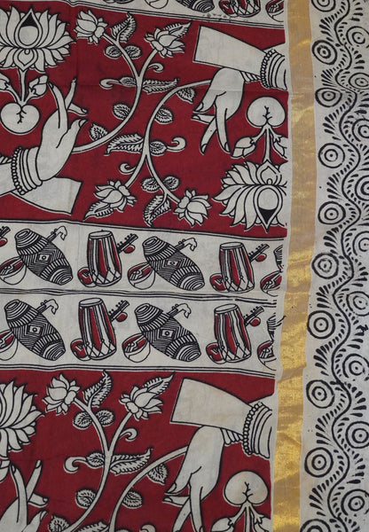 Kalamkari Silk Saree - Elephant Zari Maroon