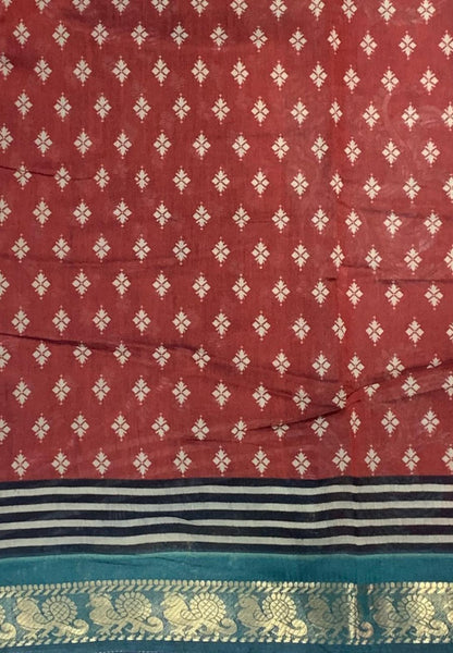 Malai Cotton Saree-Metallic Blue with Kalamkari Border