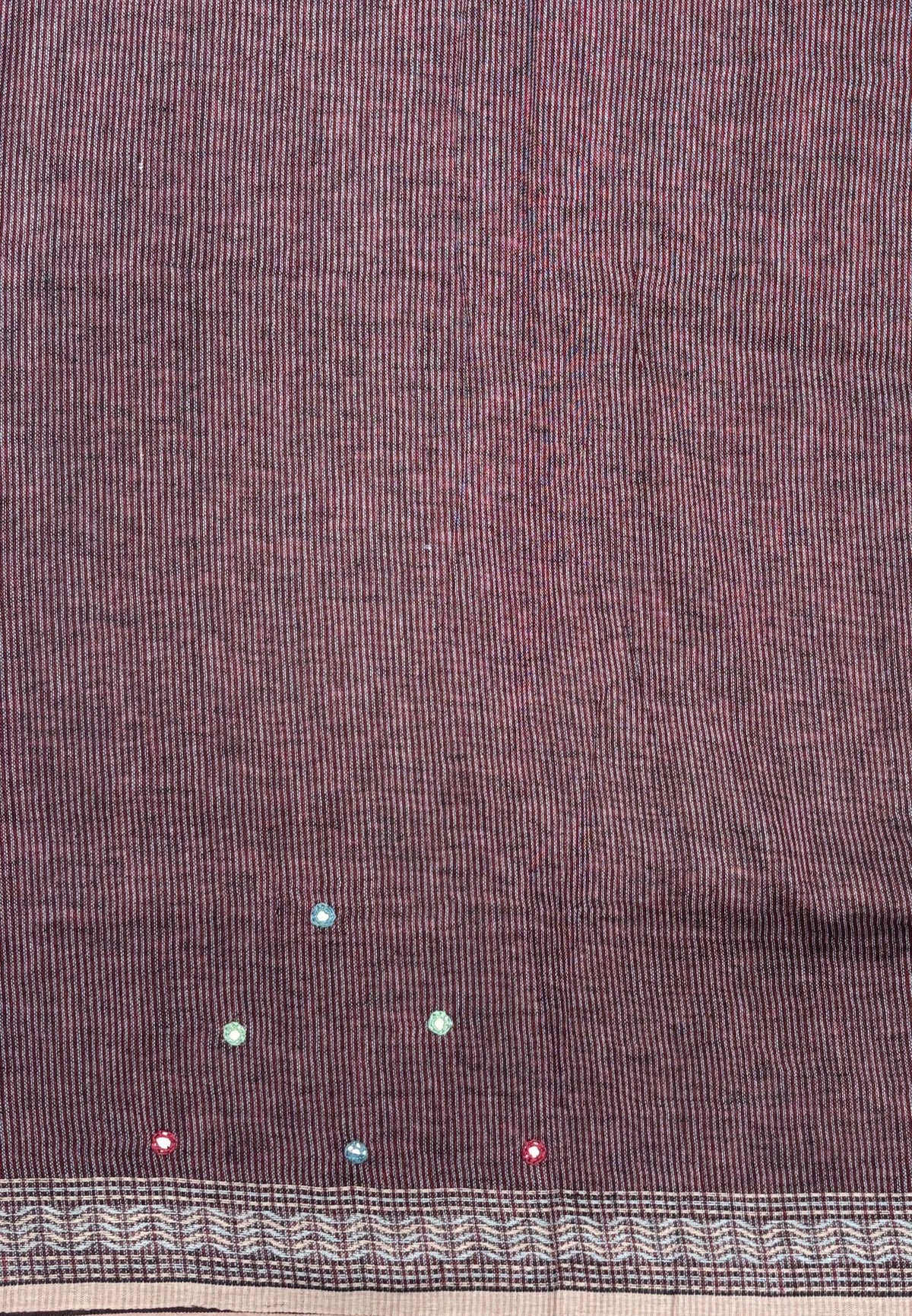 Linen Saree-Maroon in Kantha Mirror Work Border
