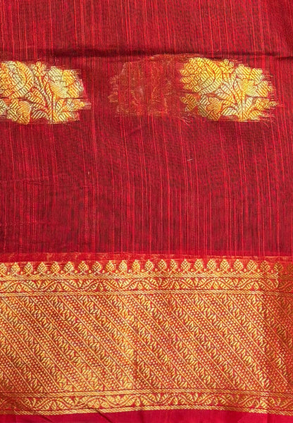 Handloom Silk Cotton Saree-Peacock Green in Mini Butta Zari Border