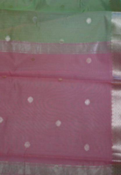 Maheshwari Silk Saree - Pista Green