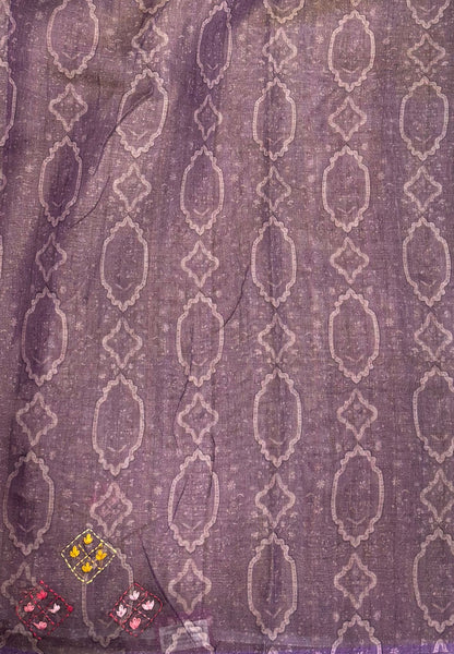 Tissue Linen Saree-Purple in Phulkari Embroidery Border