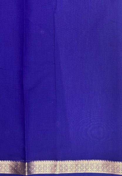 Semi Maheswari Saree-Ms Blue In Multi-Stripe Zari Border
