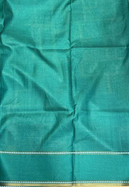 Tussar Saree-Teal Green in Geometric 3D Square Pattern Border