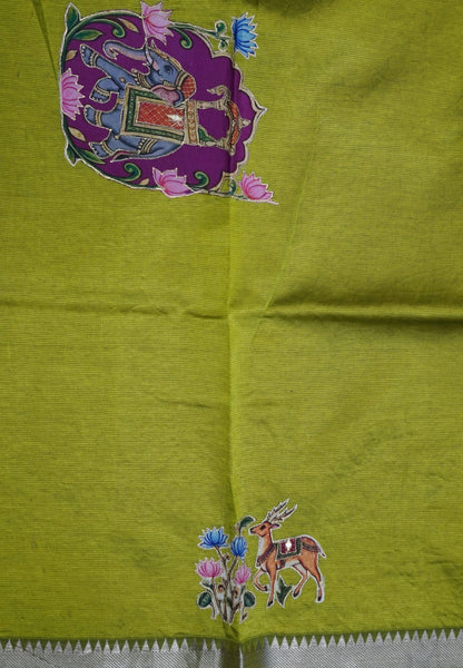 Pure Mangalgiri Silk Saree-Light Green with Appliqué Work