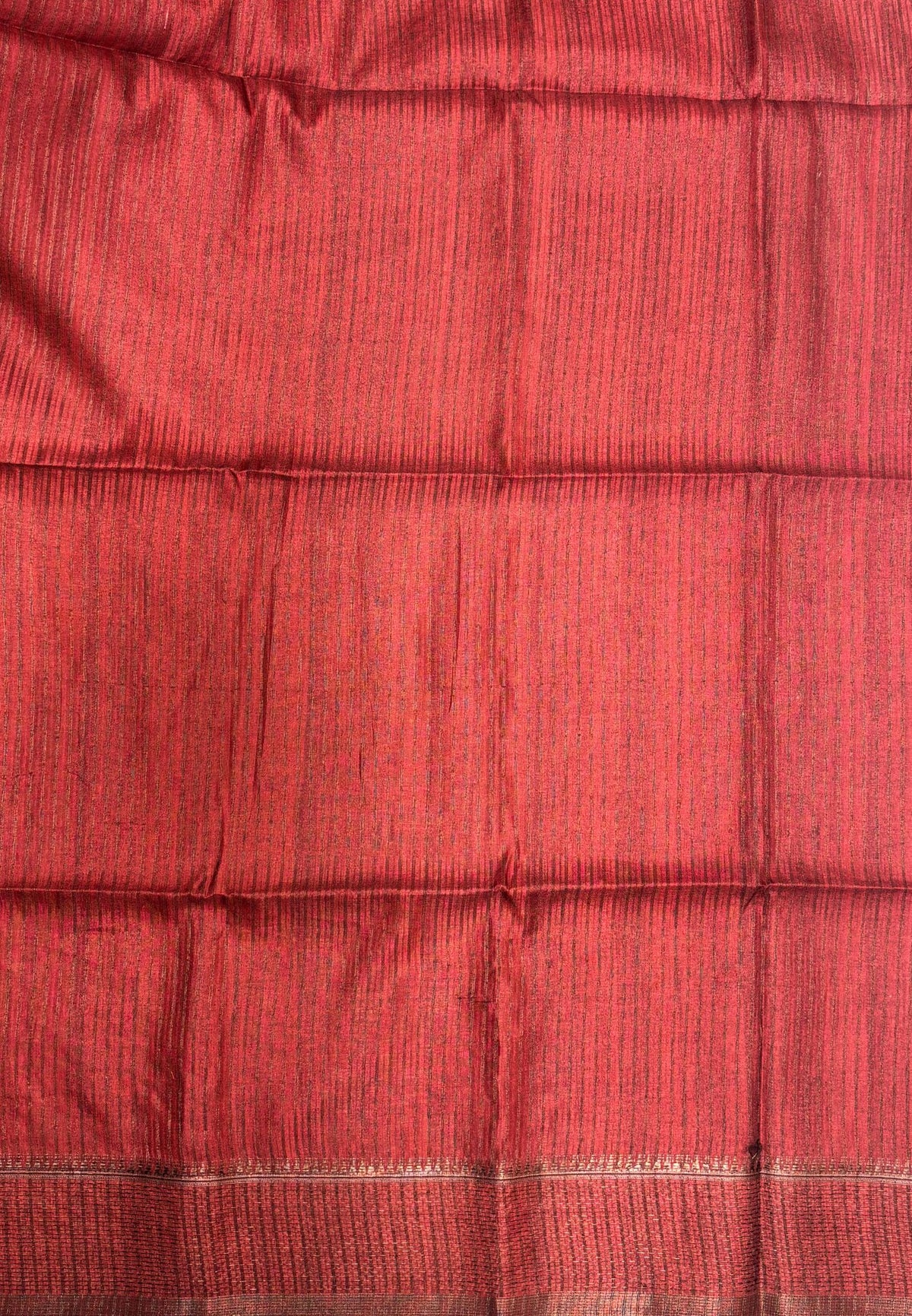 Matka Tussar Saree-Orange in Classic Striped Zari with Contrast Border